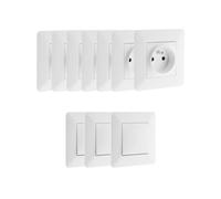 Zenitech Artezo - Juego de 7 tomas + 3 vainas y vienes, color blanco | Juego de 7 enchufes + 3 va y viene, blanco; montaje y conexión conforme al modelo indicado, Tipo E: enchufe francés con