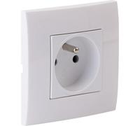 Zenitech Base de enchufe empotrada Schuko con toma de tierra + tapa Kalya, color blanco, bloqueo de seguridad para niños, bornes automáticos, 16 A 230 V, 3500 W, IP20, profundidad 40 mm