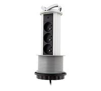 Zenitech - Bloque 3 Enchufes 16A 2P+T Retráctil Cableado HO5VV-F 3G1 - Enchufes Ocultos para Optimización del Espacio - Tapa y Marco Decorativo - Gris - 1,60m