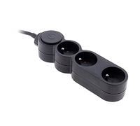 Zenitech - Bloque de vivienda 3 tomas 16A 2P+T con interruptor y clavija extraplana - Negro - HO5VV-F 3G1 cable 1,5m