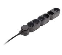 Zenitech - Bloque de vivienda 6 tomas 16A 2P+T con interruptor y clavija extraplana - Negro - HO5VV-F 3G1 cable 1,5m