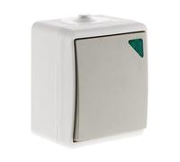 Zenitech - Conmutador con Luz Indicadora Mini IP54 Gris Claro - Interruptor Estanco Montaje en Superficie - Diseño Cuadrado Robusto y Compacto - 1 Unidad
