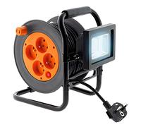 Zenitech - Enrollador eléctrico 4 tomas 16A 2P+T con foco LED 10W - HO5VV-F 3G1 cable 15m con guíacables