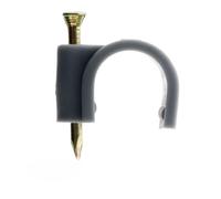 Zenitech - Ganchos de Fijación Ø12mm - Lote de 100 - para Cables y Mangueras sobre Superficies Sólidas - Plástico de Alta Calidad - Clavo Especial para Hormigón Incluido - Certificado CE - Gris