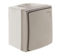 Zenitech - Interruptor Conmutador con Piloto - Orok - Plástico - Impermeable IP55, Bornes Automáticas, Instalación Fácil - Interior y Exterior, Seguridad Confiable - Gris