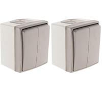 Zenitech - Interruptor Conmutador Doble Estanco IP55 - Gris - Terminales Automáticos - Instalación Rápida - Resistente a Intemperie/Polvo - Uso Exterior Doméstico/Profesional (Paquete de 2)