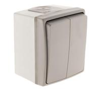 Zenitech - Interruptor Doble Conmutador Impermeable IP55 - Terminales Automáticos Para Instalación Sencilla y Rápida - Ideal Para Exteriores - Gris - Impermeable IP55