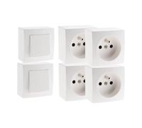 Zenitech - Juego de 2 interruptores + 4 bases de superficie blancas 16A - Gama Presto
