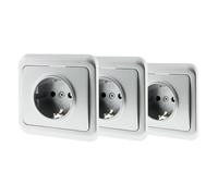 Zenitech, Juego de 3 bases de enchufe Schuko de 16A para empotrar, Gris, Modelo Antaria, Instalación discreta y segura, Compatible con electrodomésticos de alto consumo