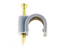 Zenitech - Lote de 100 Ganchos de Fijación Ø8 mm - Para Cables y Tuberías - Clavo para Hormigón Incluido - Fijación Rápida en Superficies Sólidas - Plástico Resistente - Gris