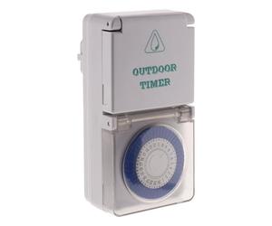 Zenitech - Programador Mecánico Impermeable IP44 - Blanco - Programación 24h, Seguridad Infantil, Interruptor - Uso Exterior - Conmutación 15 Min - Jardín, Terraza