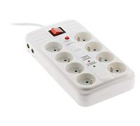 Zenitech - Protector de sobretensión de 8 tomas con interruptor Security Pro TV H/F 9.52mm + Tel RJ11