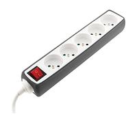 Zenitech - Regleta de 5 Tomas 16A 2P+T con Interruptor y Tapa Gris