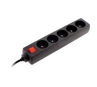 Zenitech - Regleta 5 Tomas 16A 2P+T con Interruptor - Multiplicador Compacto con Seguridad Infantil - Cable HO5VV-F 3G1 mm² - Longitud 1 m - Negra - Ideal para Dispositivos Eléctricos y Lámparas