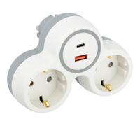 Zenitech Regleta de enchufes Bolea 16A Schuko con 2 puertos USB C 20W, color blanco/gris, bloqueo de seguridad para niños integrado, carga rápida para smartphones y tablets