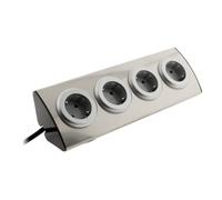 Zenitech, regleta de enchufes de esquina Schuko gris 4x16A - Regleta triangular de acero inoxidable para cocina, 3680 W máx., cable 3G1,5 mm² de 1 m, fácil fijación con velcro
