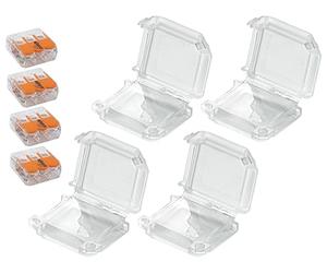 Zenitech Set de 4 cajas de conexiones estancas S221, IPX8, color naranja, 4 puertos, 3 entradas, instalación rápida y segura, ideal para cables enterrados o sumergidos, compatibilidad universal
