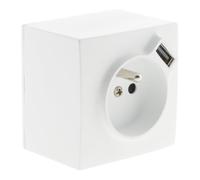 Zenitech - Toma de superficie 2P+T + USB 2,4A blanco RAL 9010