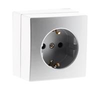 Zenitech, toma Schuko Bel'Vue de 16 A para montaje en superficie, color plateado o blanco, compatible con molduras estándar, mecanismo extraíble, instalación rápida