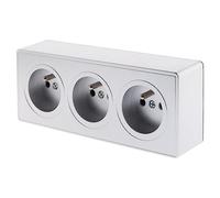 Zenitech - Toma triple 16 A de Vulco Silver, toma eléctrica de 2 polos con tierra, compatible con molduras estándar, plástico policarbonato, clase energética A, conexión terminales automáticos