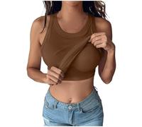 Zenith Ribbed Tank Top Built in Bra, Chicme Tank Top with Bra, Sexy Tank - Loose Workout Casual Tank Tops for Women(Brown,XXL)