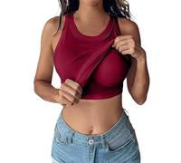 Zenith Ribbed Tank Top Built in Bra, Sexy Round Neck Comfort Sports Camisole Tank Top with Built in Bra for Women (S,Red)