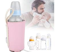 ZenithAur Calentador de biberones de Viaje con Entrada de alimentación USB para alimentación sobre la Marcha, Mantiene la Temperatura Constante, Funda Plegable para Calentar (Rosa)