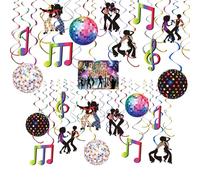 ZenithAura 24 Piezas 80er Deko, Deko 80er Años Fiesta Globos de Aire Cumpleaños Colgantes Giratorios Deko Espirales Hippie Rock Fiesta Neon Deko Hip Hop RüCkblick para Ad