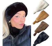 ZenithAura 4 piezas de banda frontal invernal funky para damas de piel sintética con orejeras y elástico, suaves protectores de orejas para invierno para mujeres y chicas