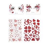 ZenithAura 4 piezas Temporales de Valentinstag Tatuajes de brillo Tatuajes Falsos Corazón Rojo Labios Tatuaje Adhesivo Ojos Caras Brillo Adhesivo Para Mujeres Niñas Maqui