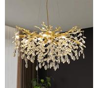 ZenithBeam Dorada LáMpara De Araña Colgante De Cristal,Forma De La Rama Moderna Lamparas Salon Techo De Aluminio,10 G9 Luces Lampara Colgante Para Mesa De Comedor Cocina Sala De Estar,D80Cm