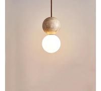 ZenithBeam Lámpara colgante LED estilo piedra crema, lámpara colgante de línea larga para dormitorio, lámpara colgante retro, lámpara redonda con bola para mesa de bar