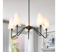 ZenithBeam Lampara Colgante Techo Negro,5 LáMparas Lampara Techo Colgante 76Cm E14 CláSicas Lineales 160W Lampara Colgante Con Pantalla De Lino Blanco Lamparas Colgantes De Techo De Habitacion Salon