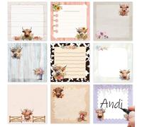 ZenithBurst Highland Cow - Juego de 9 blocs de notas adhesivas de 3 x 3 pulgadas, 450 hojas de vaca de Highland, juego de regalo, notas adhesivas Highland Cow, decoración para oficina en casa