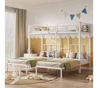 Zenithz Litera triple 90 x 200 cm, con escalera, mesa blanca de metal para niños, jóvenes, certificado EN747, ahorra espacio, estable, segura para familias grandes