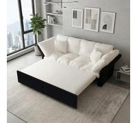 Zenithz Sofá Cama 3 Plazas Convertible 3 en 1 con 2 Cojines Suaves, Sofá de Salón de Terciopelo Beige, Diseño Ahorro de Espacio para Dormitorio o Estudio, Estructura Reforzada, 190 cm Queen Size