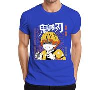 Zenitsu Demon Slayer Anime Manga llorando Rayo Regalo Japón Y2K Streetwear Hombre Camiseta, azul, L