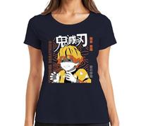 Zenitsu Demon Slayer Anime Manga llorando Rayo Regalo Japón Y2K Streetwear Mujer Camiseta, azul marino, M