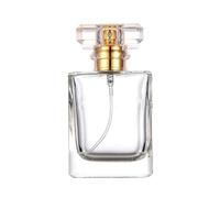 Zénitude Glassworks Botella de perfume vacía de vidrio de 50 ml, atomizador rectangular (dorado)