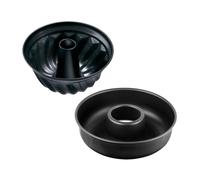 Zenker 9925150 - Molde para tartas (2 unidades, molde de kouglof, molde de kougelhopf, molde de savarin de fondo liso, molde corona, molde para chimenea, acero, negro, 28 y 25 cm)