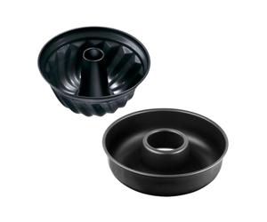 Zenker 9925150 - Molde para tartas (2 unidades, molde de kouglof, molde de kougelhopf, molde de savarin de fondo liso, molde corona, molde para chimenea, acero, negro, 28 y 25 cm)