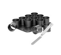 Zenker 9926850 - Bandeja para hornear con 12 mini moldes redondos y espátula para hielo, 12 mini moldes con espátula, 12 moldes para tartas altas, vitrocerámica, acero, plástico, 38 x 30 cm y 23 cm