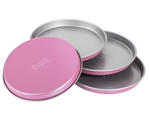 Zenker Creative Studio Moldes Mini Tarta de 4 pisos en acero con revestimiento antiadherente Ilag. Rosa y gris. 18x2cm. 4 uds.