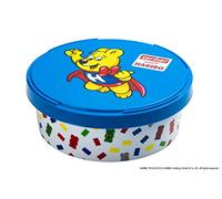 Zenker Meets Haribo - Caja de almacenamiento para aperitivos y dulces, de plástico con diseño de oso dorado, redonda, color azul y multicolor