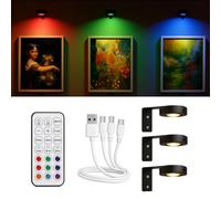 zenlavia Luz de Pared Recargable con Mando, Set de 3 Focos LED Inalámbricos RGB, Iluminación Decorativa para Cuadros, Estanterías y Dormitorios