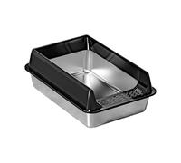 Zenlir Stainless Steel Half Enclosed Cats Litter Box Open Designs with Smell Control Antislip Base For Large Weight Cats Stainless Steel Toilet