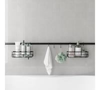Zenna Home Bathroom Organizer Shower Caddy, Adjustable Horizontal Tension Pole Between Wall Shower Storage System with 2 Baskets and 3 Hooks, 26 to 76 Inch, Matte Black