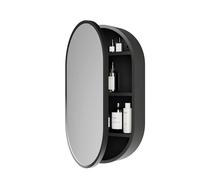 Zenna Home Botiquín Ovalado, fácil instalación de Montaje en Pared, gabinete de Pared de baño con Forma de píldora con Cuerpo de Acero, Puerta de Espejo y 3 estantes, 16 x 27 Pulgadas, Negro Mate