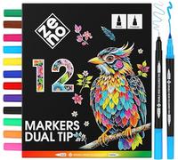 ZENO 12 Set-B de Rotuladores Doble Punta con Caja - Brush Pen con Punta Fina y Punta Pincel para Mandalas, Dibujos, Lettering y Libros para Colorear - Rotuladores Profesionales para Adultos y Artistas
