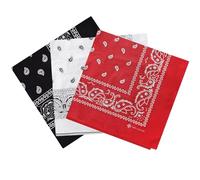 ZENO 3 Pack Bandana - 100% Algodón & Fibra Natural - Pañuelo Cabeza Hombre y Mujer Sin Poliéster - Suave, Resistente & Lavable - Bandana Hombre y Mujer - Unisex & Niños - Rojo, Blanco y Negro